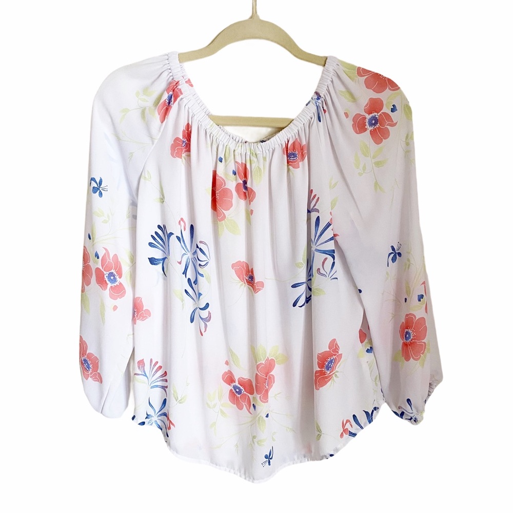 Gap Off The Shoulder Floral Top White Flowy XS - Picture 2 of 6